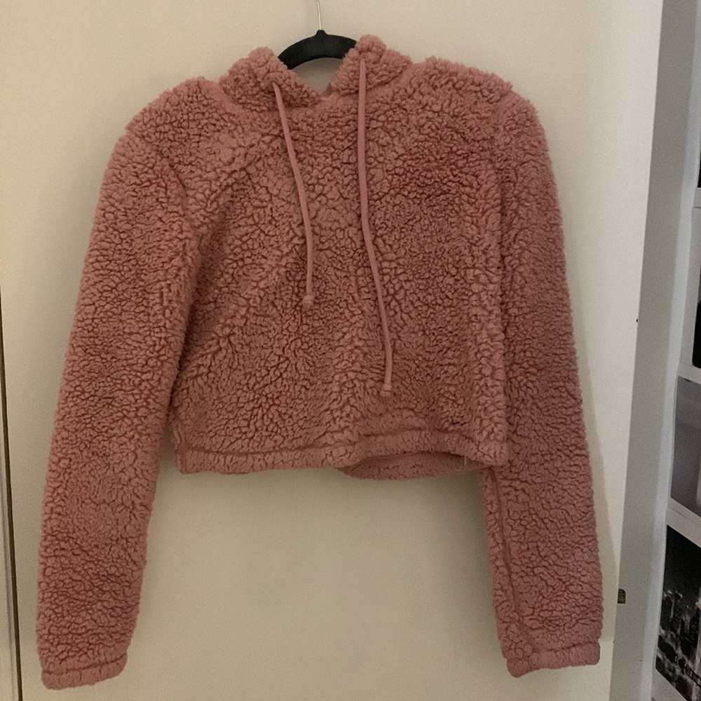 Crop Cozy Pink Hollister Hooded Sweatshirt - S